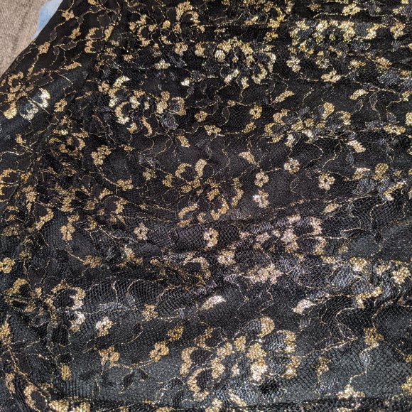 Vintage Torrid Black & Gold Ruched Lace Mini Dress - Picture 4 of 6